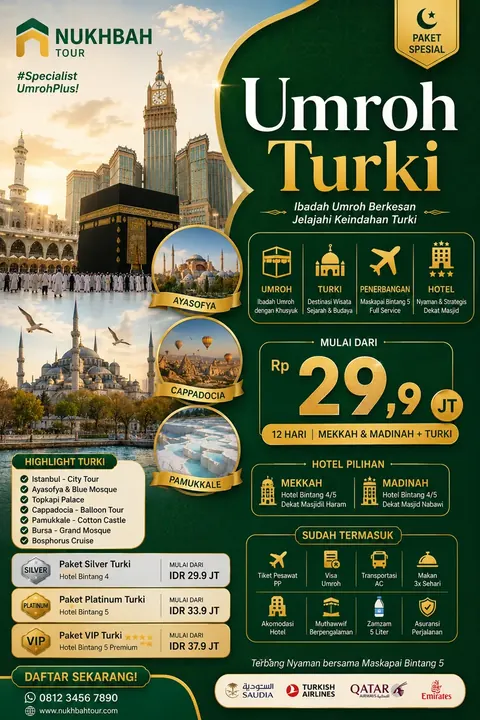Flyer Umroh Plus Turki 16 Hari keberangkatan 12 Des 2026